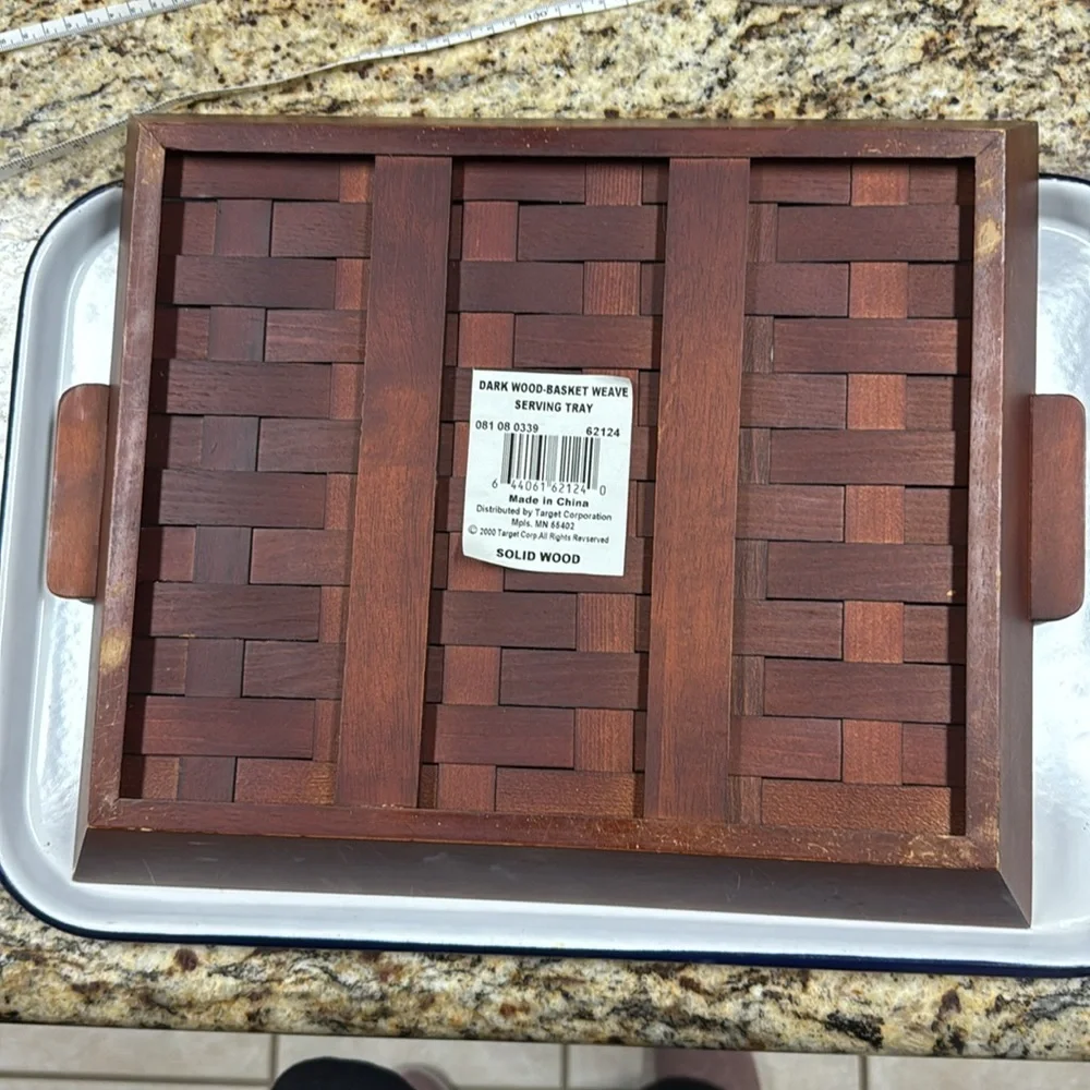 Basket Dark Wood Basket Weave Serving Tray